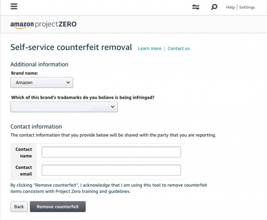 Amazon Project Zero-Self-Service Counterfeit Removal 