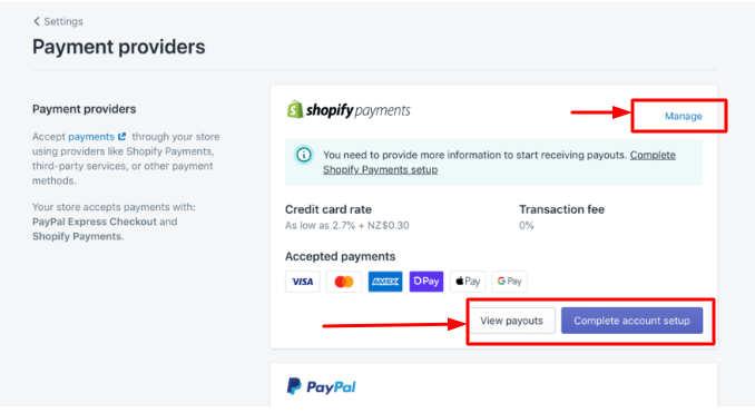 Shopify Payment setting